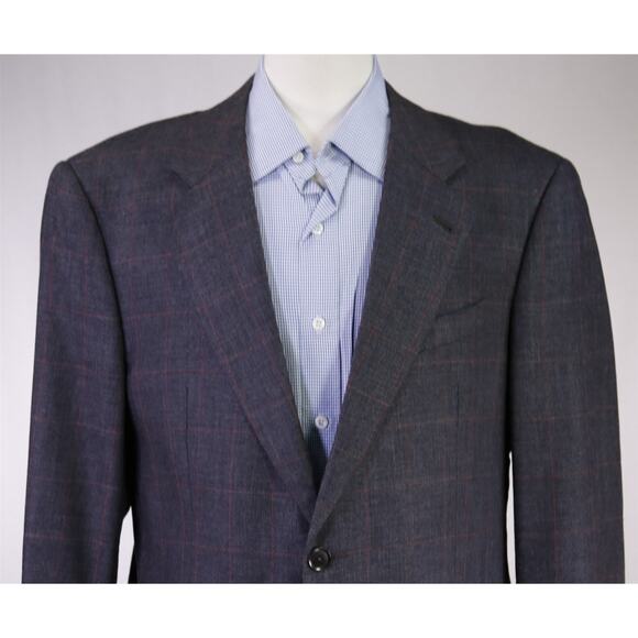 Armani Collezioni Black Red Windowpane Woven Wool Silk Cashmere Sportcoat 42R - Picture 3 of 9